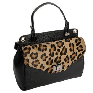 Luana Ferracuti Two Sided Leopard Print/Black Leather Satchel Crossbody Bag